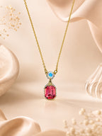 Red & Blue Crystal Drop Necklace in 18K Gold Plating