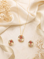 Aanura Peach Cluster Necklace & Earrings Set