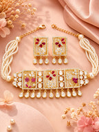 Aanura Floral Panel Choker Necklace Set