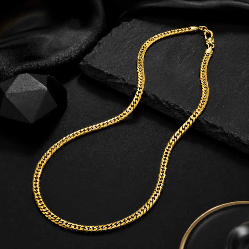 Gold Curb Chain & Geometric Link Bracelet Combo for Men