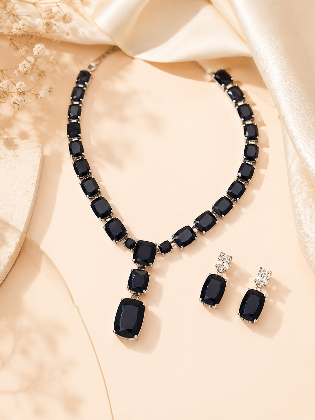 Aanura Deep Red Drop Crystal Necklace Set Stainless Steel