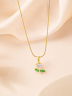 18K Gold Plated Pink Crystal Leaf Pendant Necklace for Women