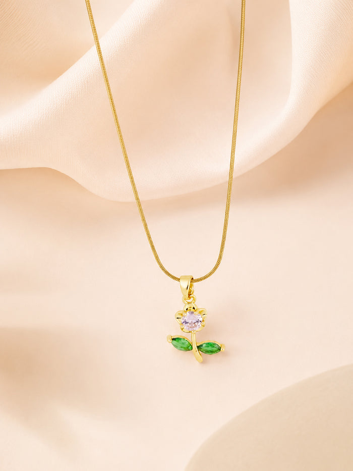 18K Gold Plated Pink Crystal Leaf Pendant Necklace for Women