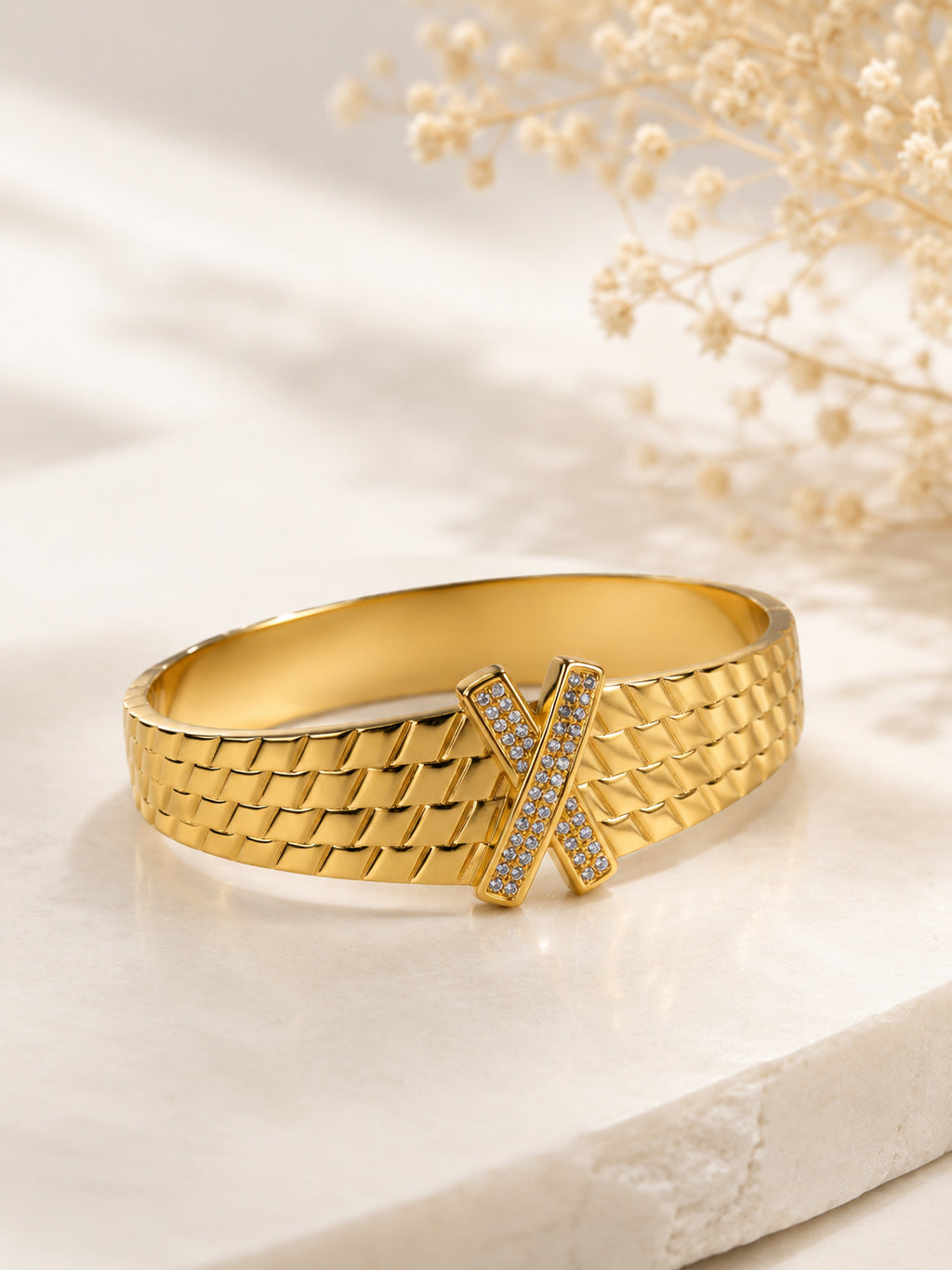 Aanura Textured Gold X Motif Bracelet