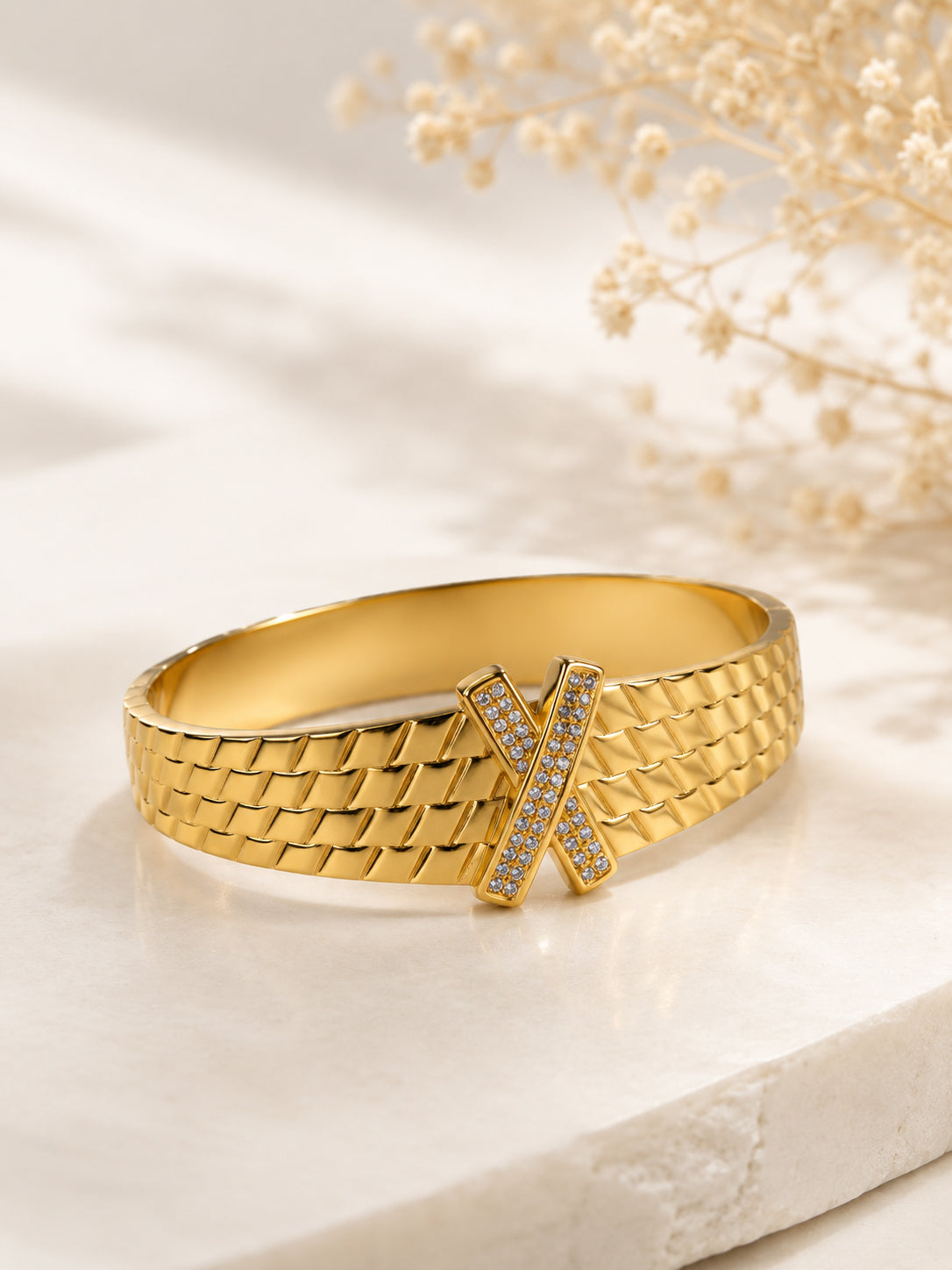 Aanura Textured Gold X Motif Bracelet