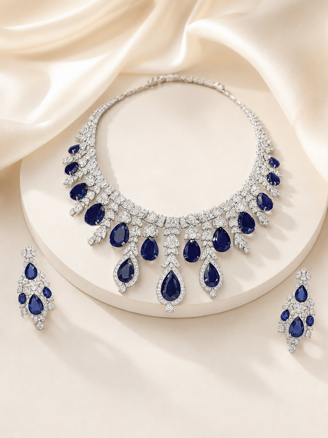 Aanura Yellow Teardrop Floral Necklace Set Stainless Steel