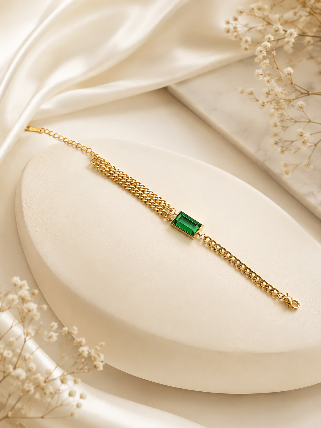 Aanura Rectangular Stone Adjustable Chain Bracelet