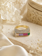 18K Gold Plated Rainbow Pavé Anti-Tarnish Waterproof Ring