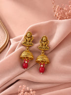 Aanura Temple Earrings with Red Stone Drop