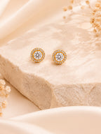 Halo Crystal Stud Earrings in 18K Gold Plating for Women