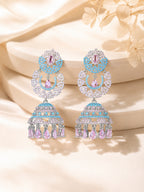 Aanura Silver Pink Crystal Oval Drop Earrings
