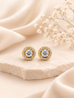 Tarnish-Resistant Halo Crystal Stud Earrings in 18K Gold Plating