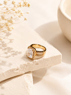 18K Gold Plated Emerald Halo Anti-Tarnish Waterproof Ring