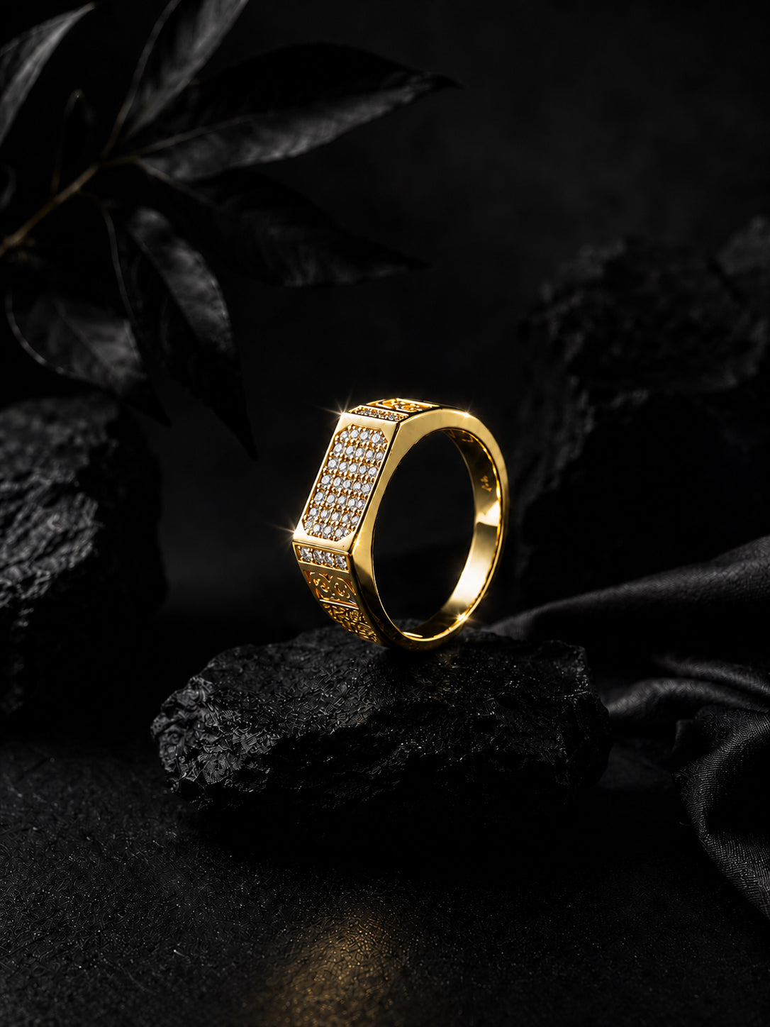 18K Gold CZ Rectangular Anti-Tarnish Waterproof Ring