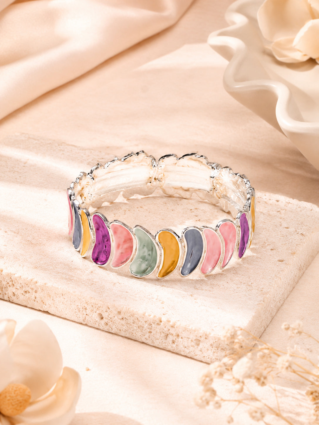 Aanura Pastel Petals Abstract Silver Bracelet