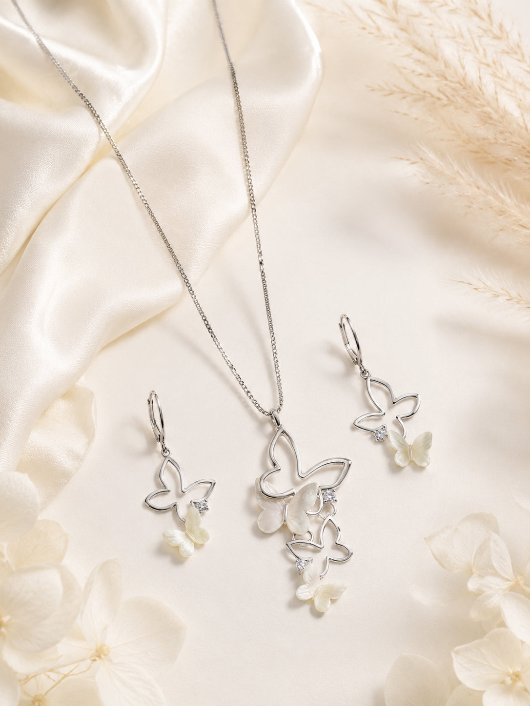 Aanura Dual Butterfly Charm Necklace & Earrings