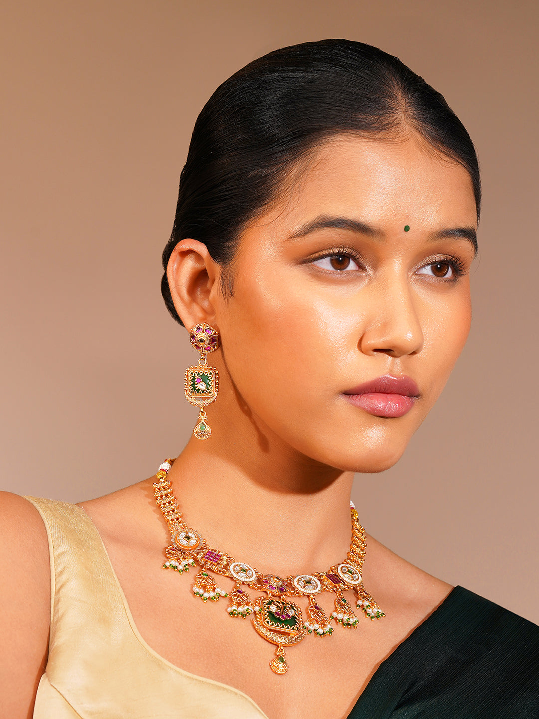 Aanura Gold Plated Royal Pendant Necklace Set