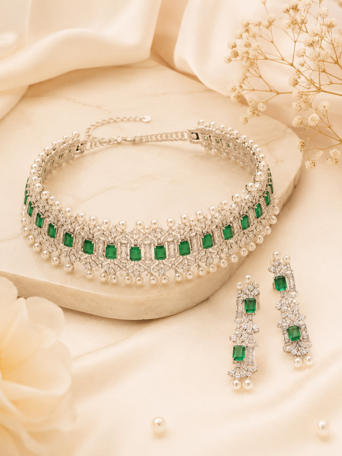 Aanura Emerald Pearl Choker Necklace Set