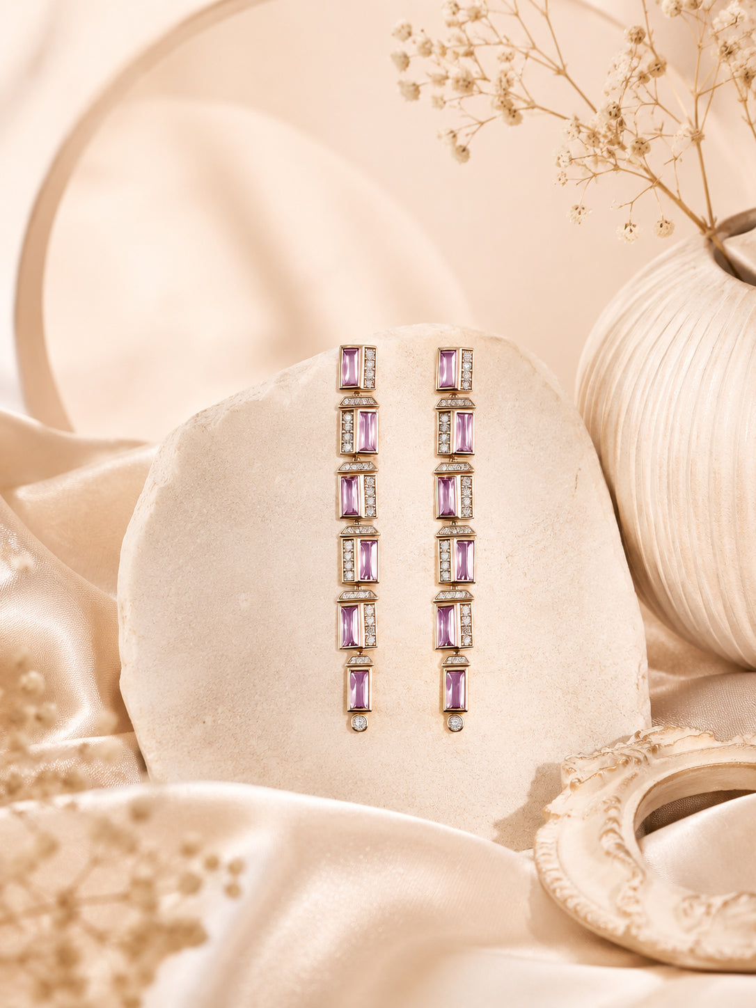 Aanura Lavender Crystal Long Drop Earrings
