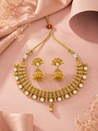 Aanura Gold-Plated Kundan Necklace & Earrings Set