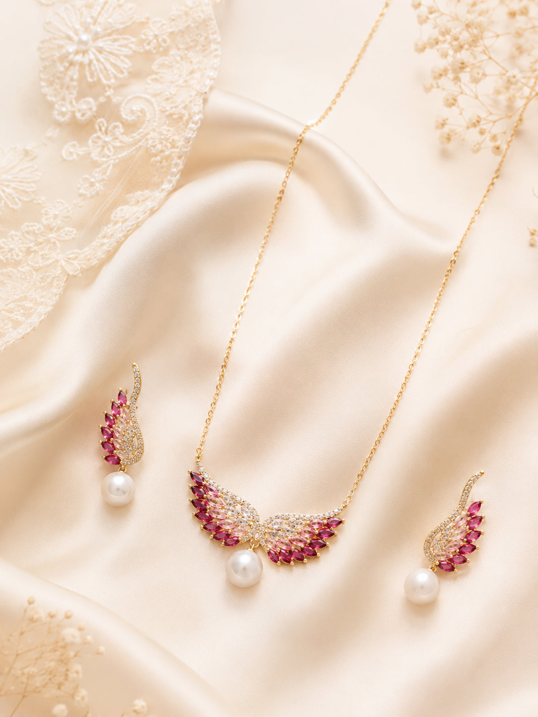 Aanura Wing Pearl Necklace & Earrings Set
