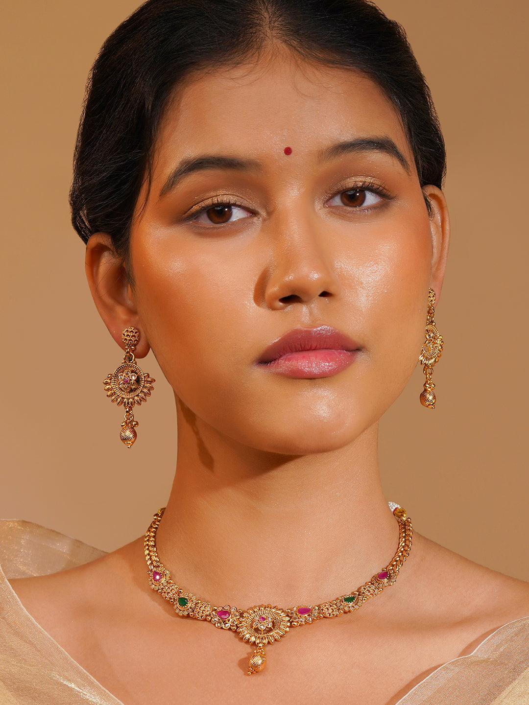 Aanura Gold Plated Sunburst Necklace Set