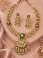 Aanura Bridal Kundan Pearl Choker Necklace with Earrings