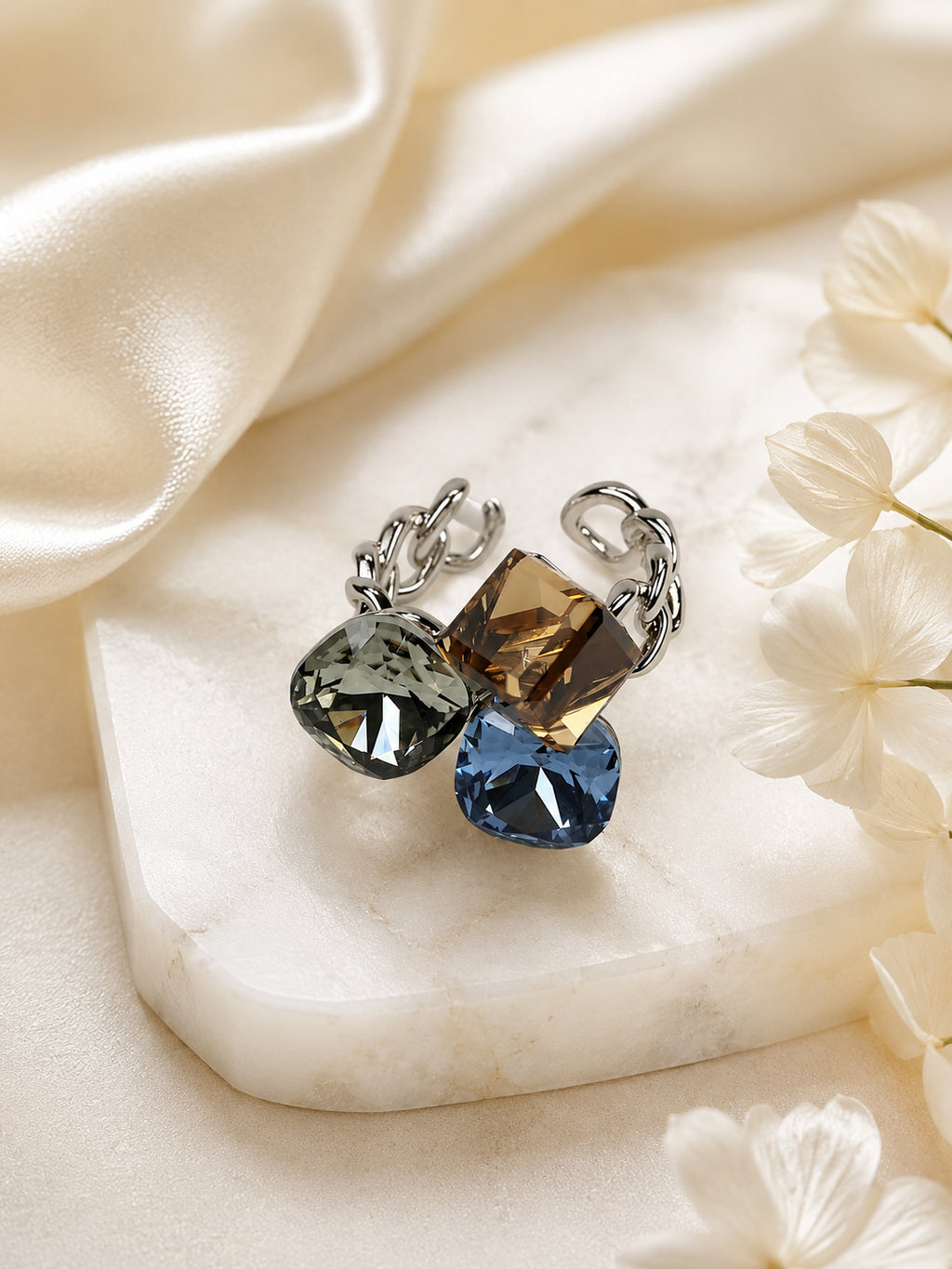 18K Gold-Plated Cushion-Cut Gemstone Ring – Anti-Tarnish & Waterproof