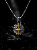 18K Gold & Rhodium-Plated Dual-Tone Compass Waterproof Stainless Steel Chain