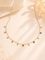18K Gold Plated Leaf & Colour Stone Charm Necklace