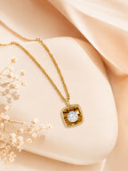18K Gold Plated Square Solitaire Pendant Necklace