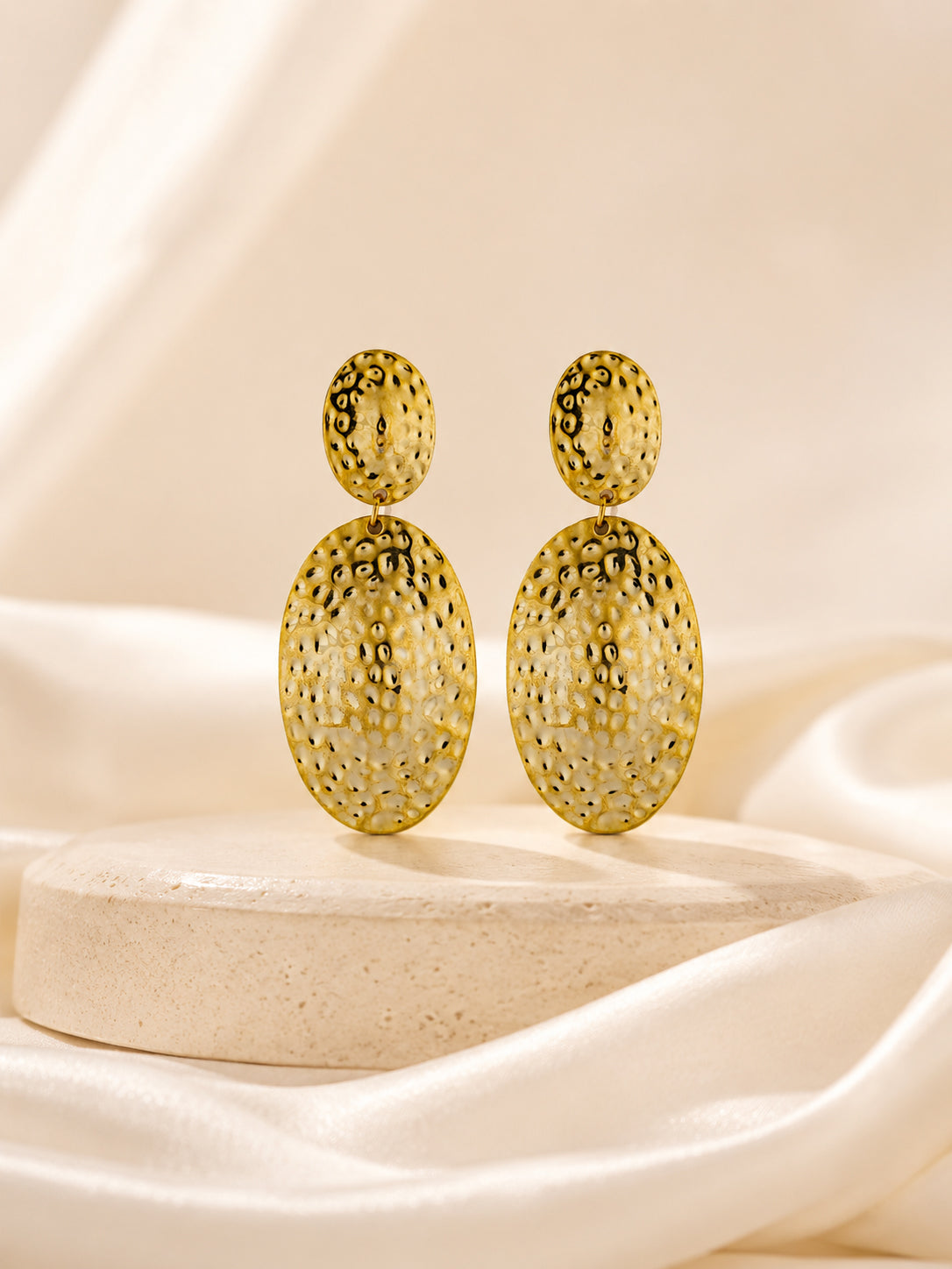Aanura Textured Gold Oval Statement Earrings