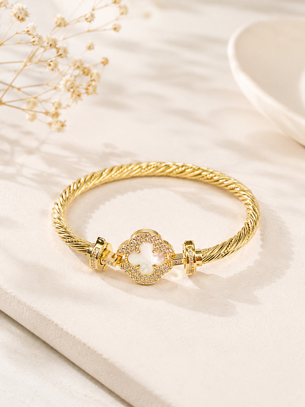 Aanura Luxe Clover Lock Statement Bracelet