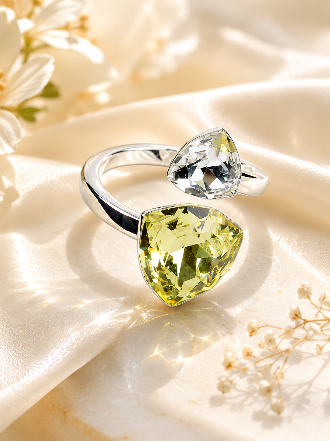 Rhodium Plated Trillion Crystal Anti-Tarnish Waterproof Ring