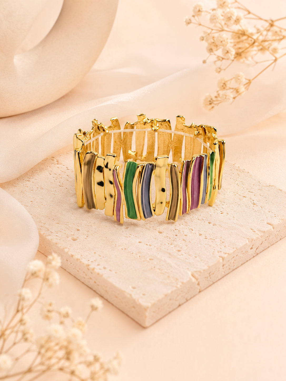 Aanura Abstract Strokes Enamel Gold Bracelet