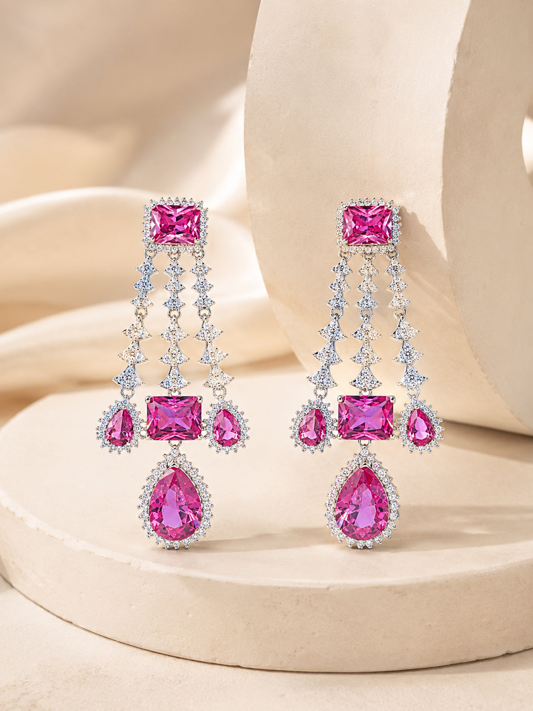 Aanura Pink Sapphire Cascade Drop Earrings