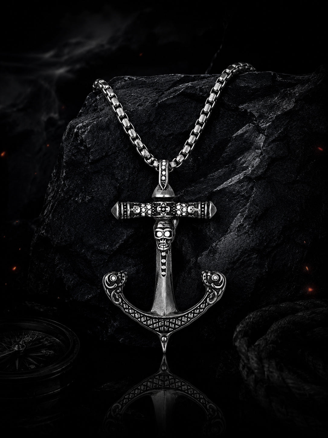 Aanura Silver Anchor Cross Chain  For Men