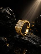 18K Gold Regal CZ Grid Anti-Tarnish Waterproof Ring