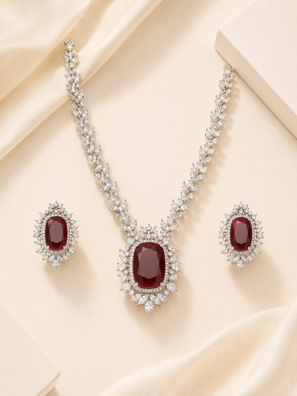 Aanura Ruby Oval Pendant Necklace Set
