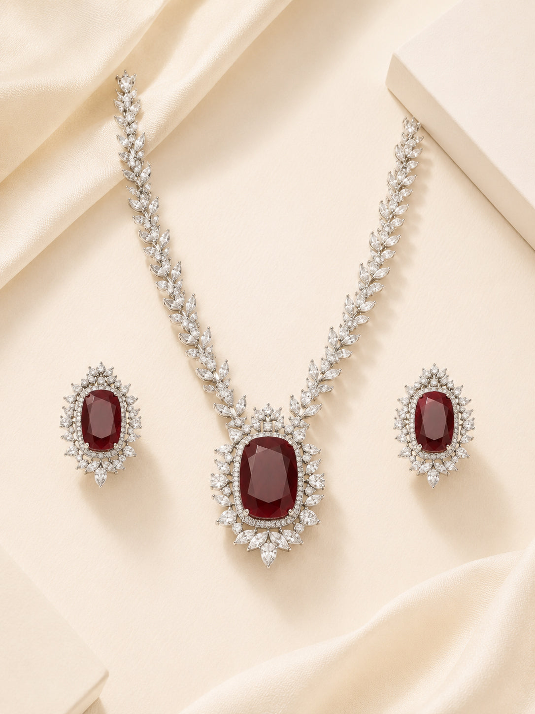 Aanura Ruby Oval Pendant Necklace Set