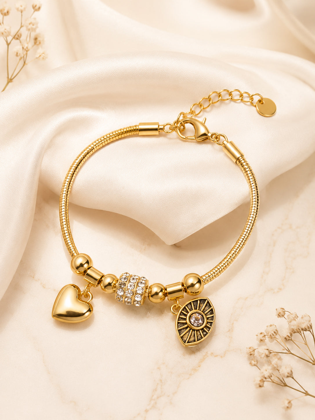 Aanura Gold Evil Eye & Heart Charm Bracelet