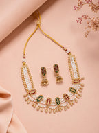 Aanura Multi-Strand Pearl Necklace with Kundan Earrings