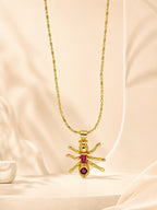 Pink Stone Spider Necklace with 18K Gold Plating