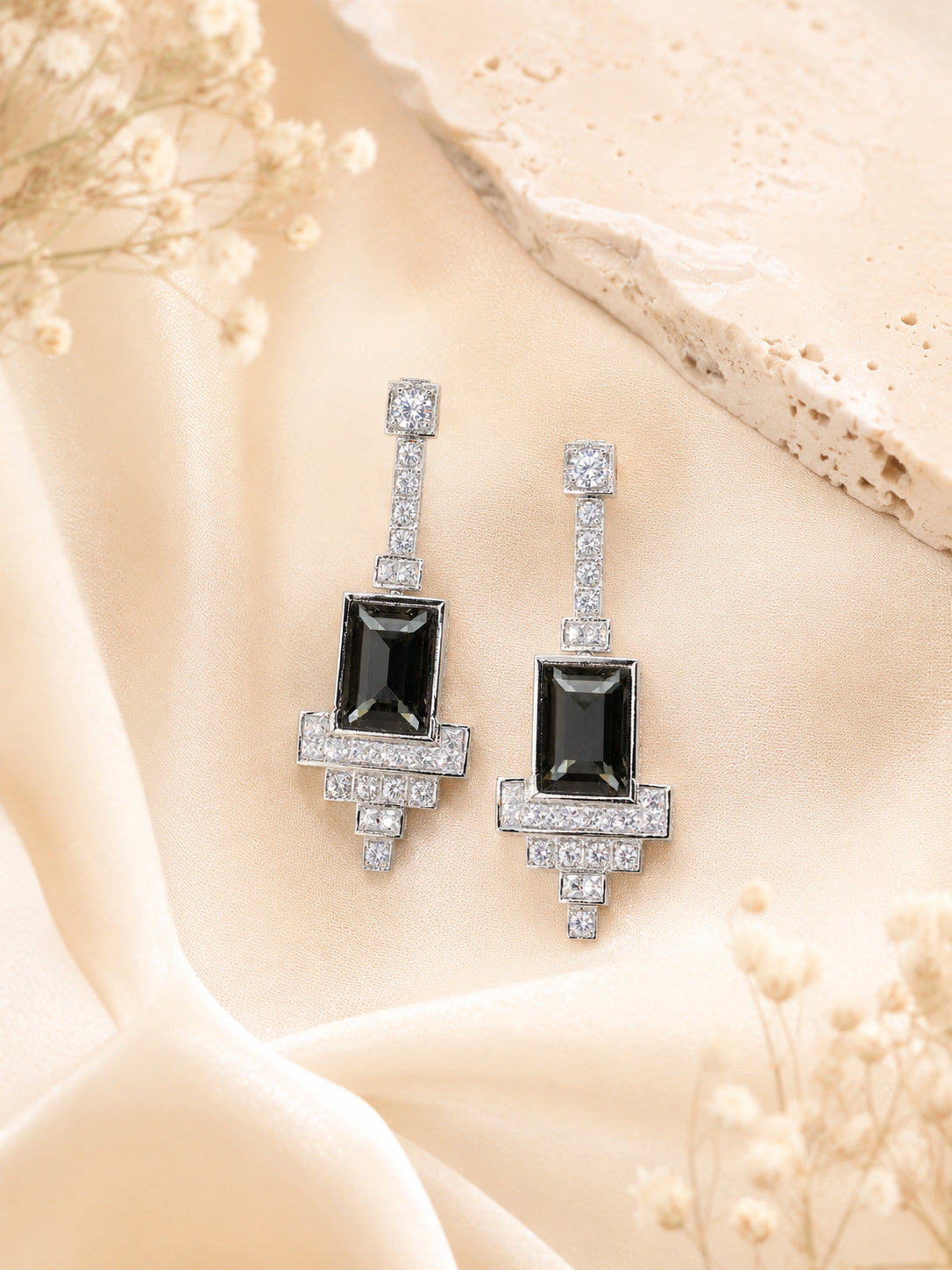 Aanura Black Emerald Art Deco Earrings