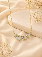 18K Gold Plated Purple Angel Wing Heart Stone Necklace