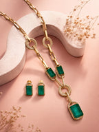 Aanura Yellow Stone Modern Necklace Set with Earrings