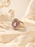 18K Gold Plated Oval Halo Anti-Tarnish Waterproof Ring