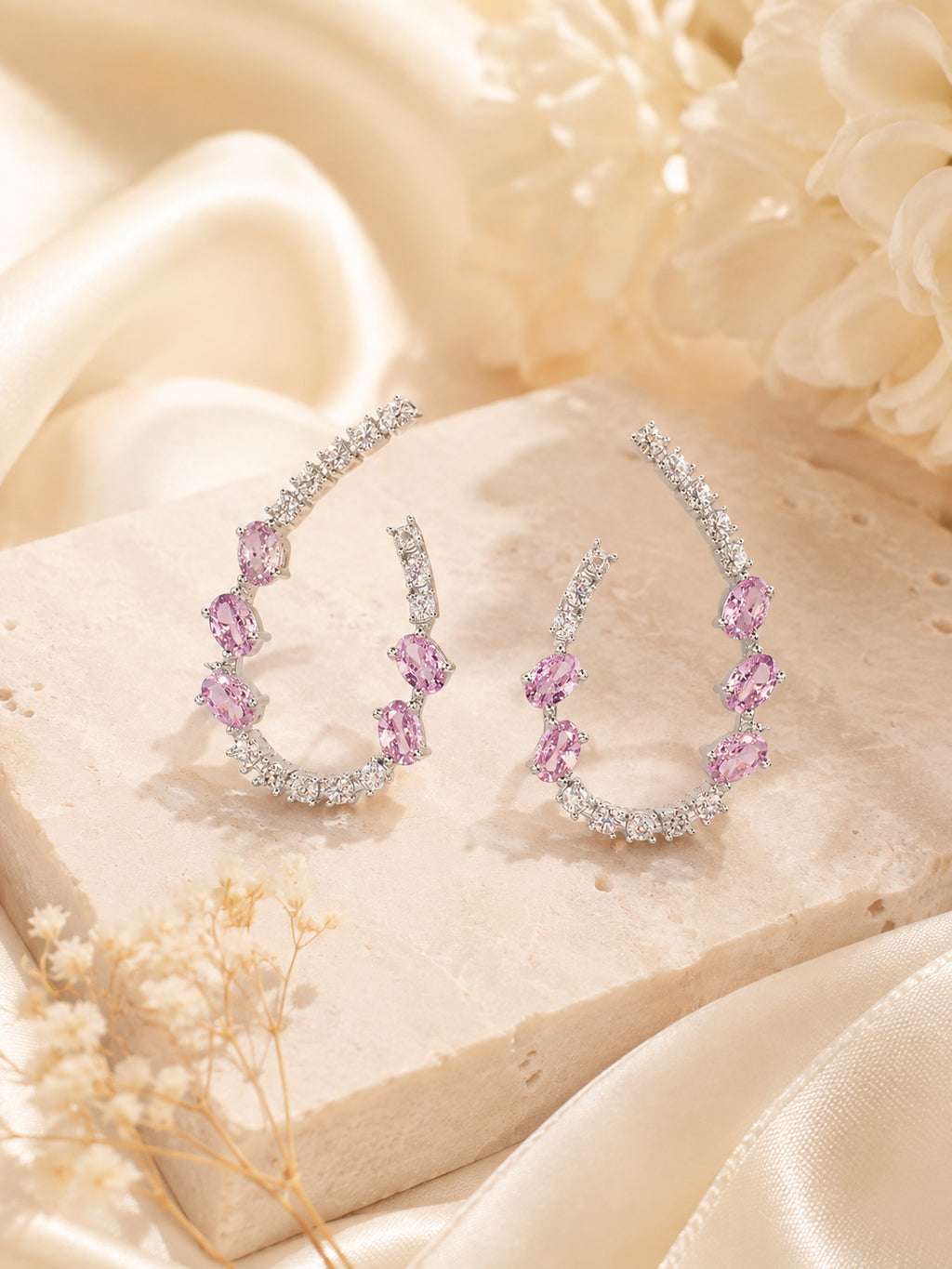 Aanura Pink Crystal Sparkling Hoop Earrings