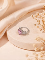 Rhodium Plated Pink Crystal Anti-Tarnish Waterproof Ring
