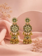 Aanura Green Enamel Antique Floral Earrings